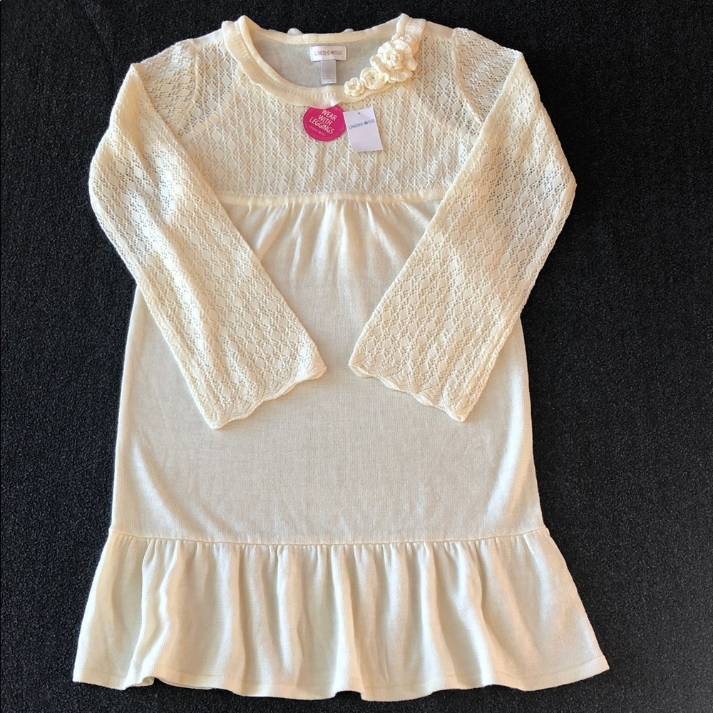 Limited Too Girls Long-Sleeve Ivory Lace Crochet Dress With Ruffle Hem Size 12